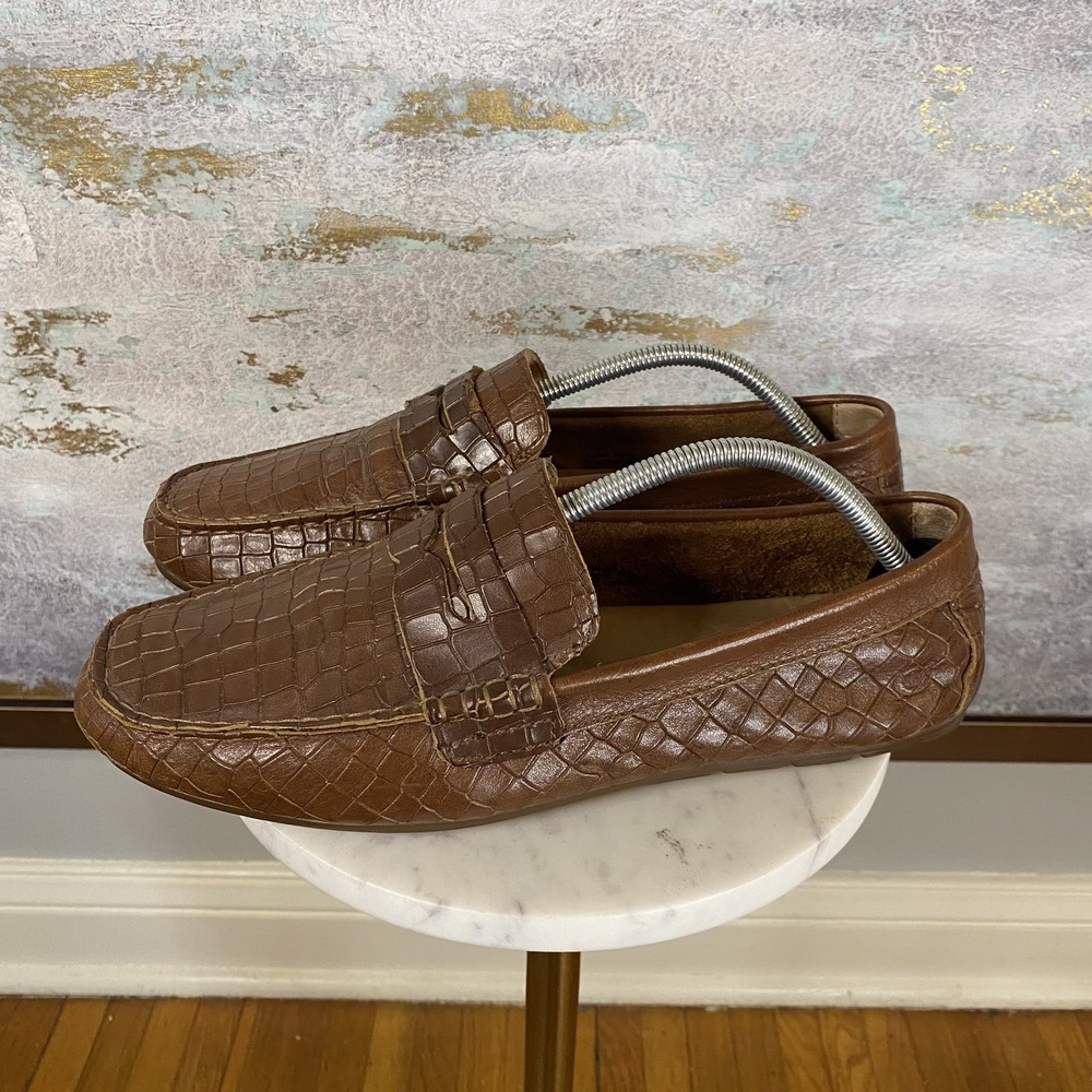 Born Loafer Shoes Womens Size 9.5 Brown Croc Embossed Leather Comfort Flats
